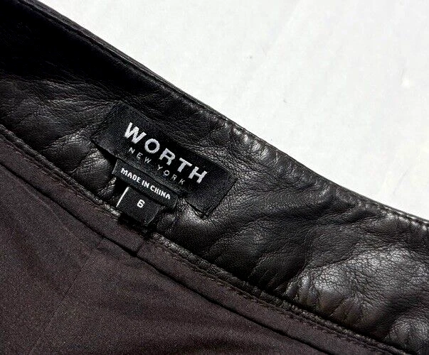 Pantalones de cuero genuino recortados de pierna ancha talla 6 marrón oscuro/negro por valor de $1,200 Foto 3 de 4