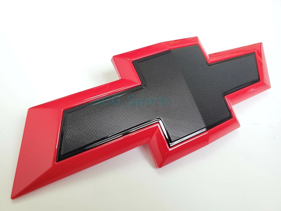 Chevrolet Silverado 1500 2019-2021 pajarita parrilla delantera emblema rojo brillante negro  Foto 4 de 4