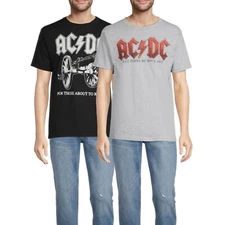 AC/DC Men's and Big Men's Black/Gray Lightweight Graphic Tees, 2-Pack, Size L