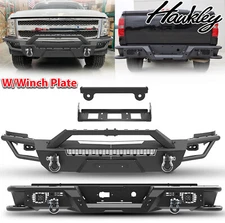 Black Front Bumper/Rear Bumper w/Winch Plate For 2007-2013 Chevy Silverado 1500