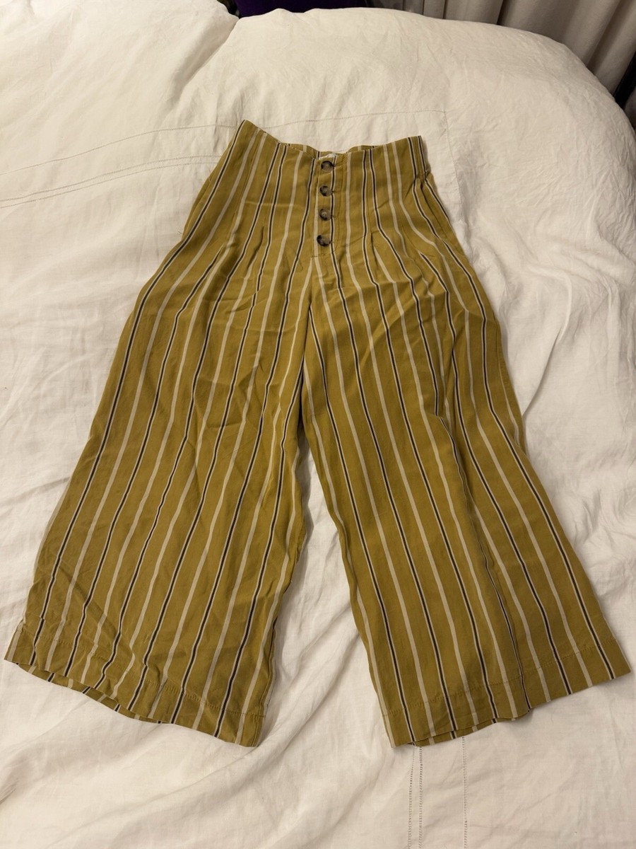 Zara Yellow Mustard Trf Collection Striped Trousers Size Xs Flowy