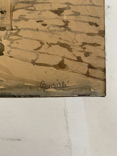 Aquarelle XIX Village Maison Campagne Nature Province Ciel Arbre Soleil France - Photo 7/10