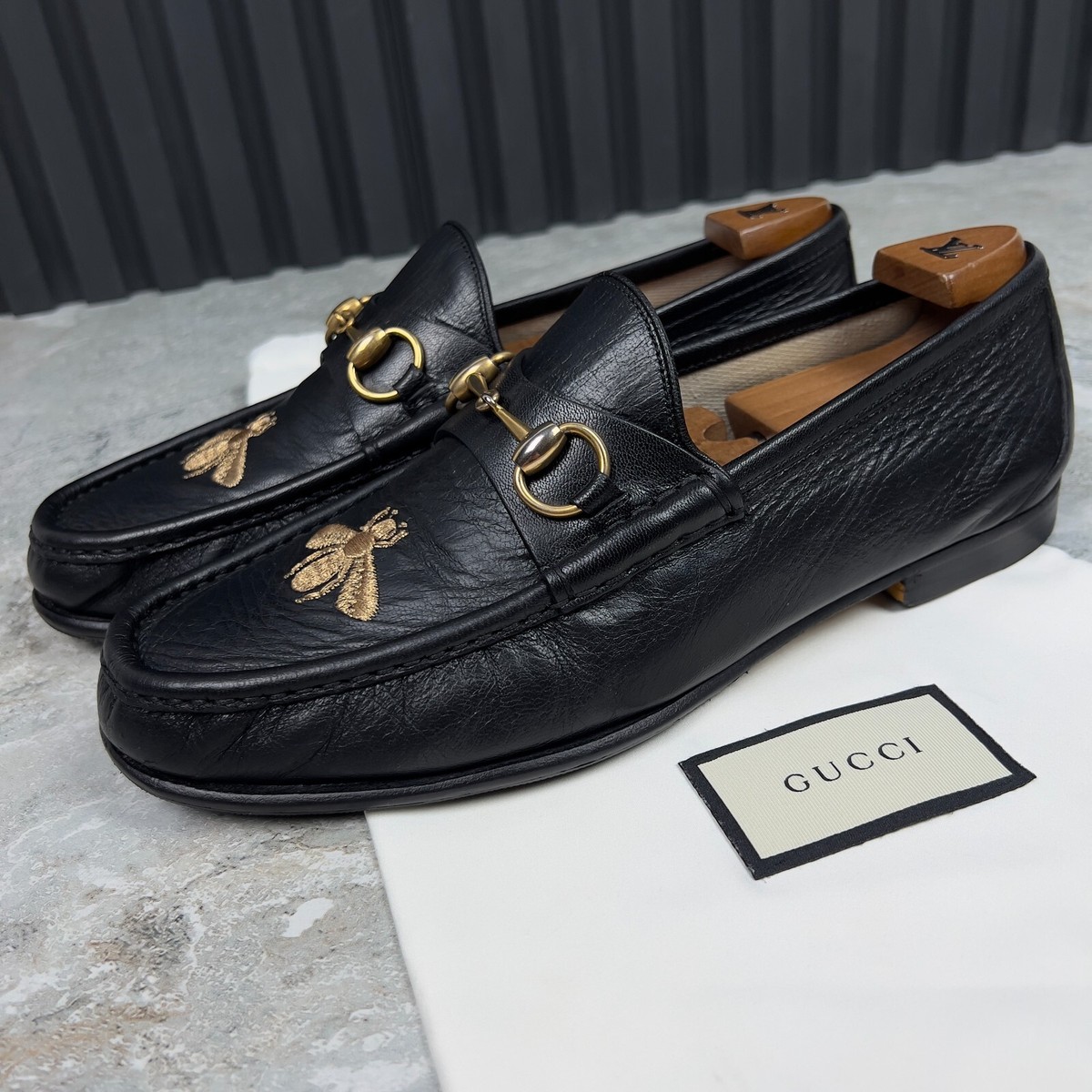 Gucci 1953 Horsebit Loafer Bee Embroidered Black Leather G or