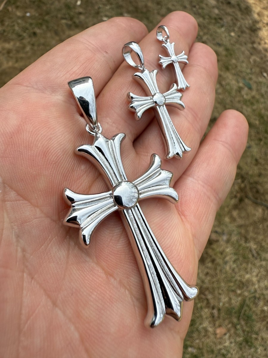 Gothic Cross Plain Real 925 Sterling Silver Pendant Necklace