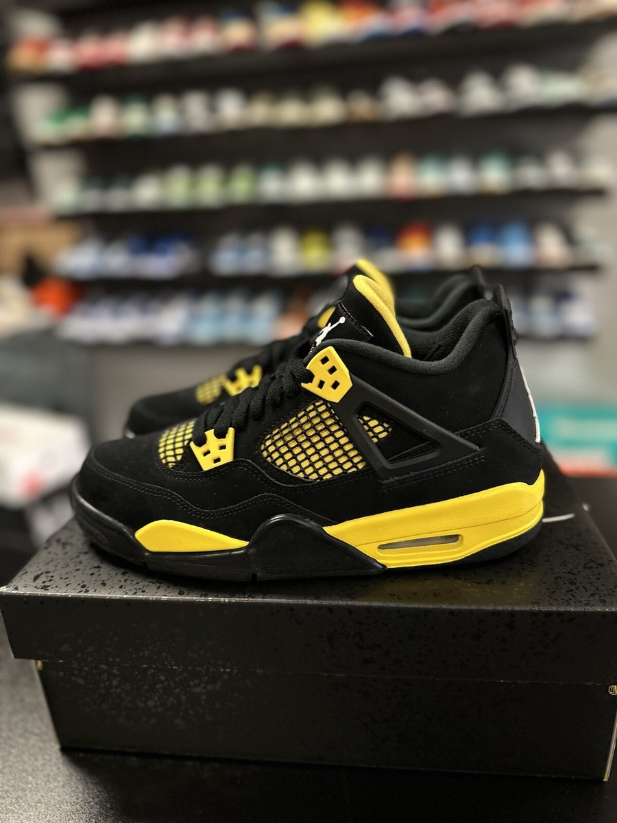 Size 6.5Y/8W- Air Jordan 4 Retro Thunder 2023 408452-017 Black