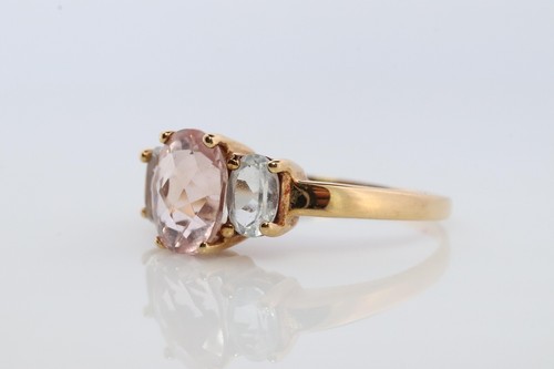 14k Morganite and Aquamarine Ring. Morganite Aqua trio Ring. 14k OTC Ring. - Picture 2 of 4