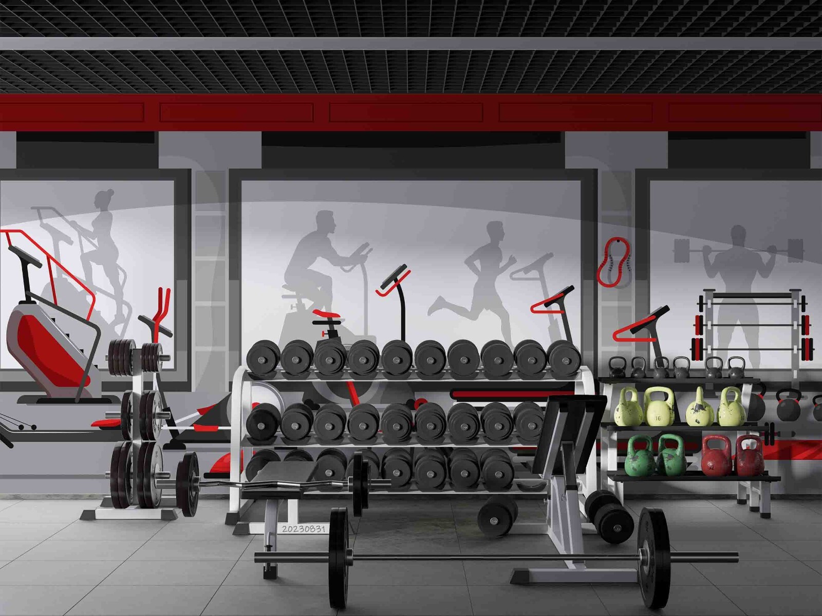 3D Gym Room Fitness Self-adhesive Wallpaper Removable Wallpaper Wall Mural