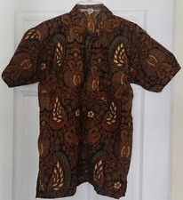 Pakistani/India Shirt Black, Mustard, Green Collared Paisley Floral Design