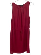 Glam Cinched Waist Knee Length Shift Dress Size Medium Sleeveless Drawstring Red