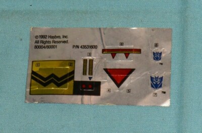 original G2 Transformers SCAVENGER unused STICKER SHEET Devastator