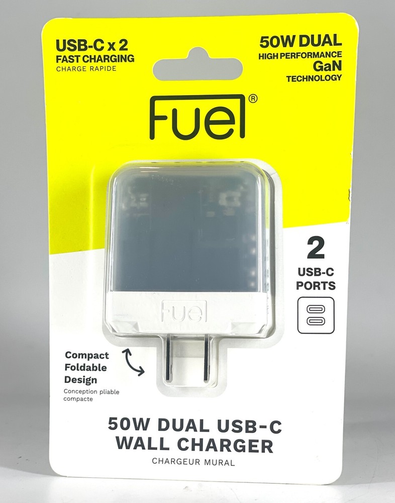 FUEL 50W Dual USB-C Ports GaN Power Adapter PD Fast Charging - Frosted White