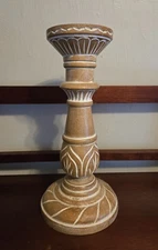 Pier 1 Tall Wooden Pillar Candlestick Shabby Chic Farmhouse Boho