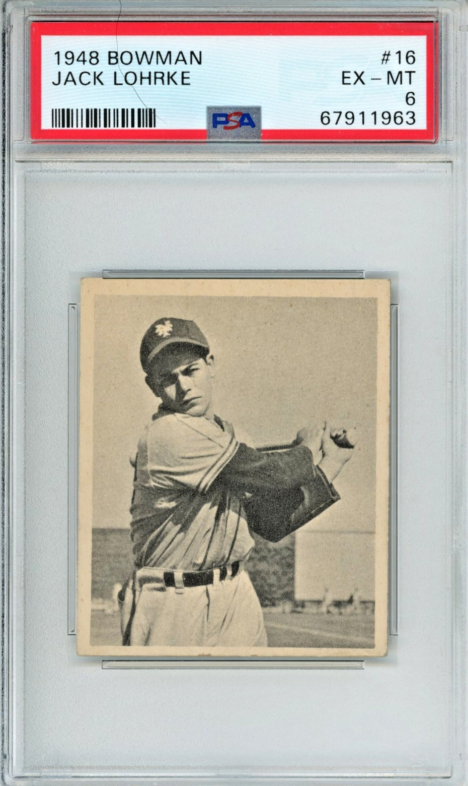 1948 Bowman John Lohrke rookie baseball card, graded EX-MT 6, #16 in the set