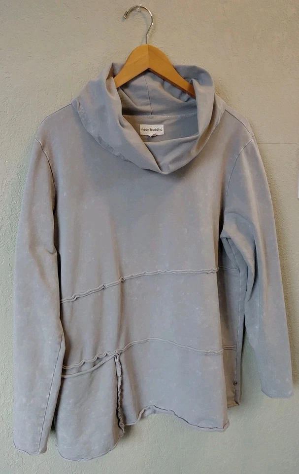 Pullover gris con cuello de capucha gris lavado a la piedra Neon Buddha para mujer talla XL Foto 2 de 4