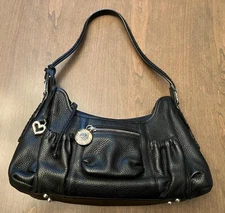 Brighton Samantha Equestrian Pebbled Leather Shoulder Bag Black EUC
