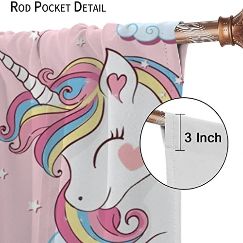 Unicorn Curtain for Kids Bedroom,Pink Cartoon Rainbow Darkening Curtains Decor - Picture 8 of 8