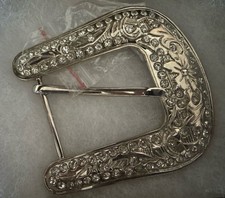 Vintage Silver Metal Western Floral Design Belt Buckle