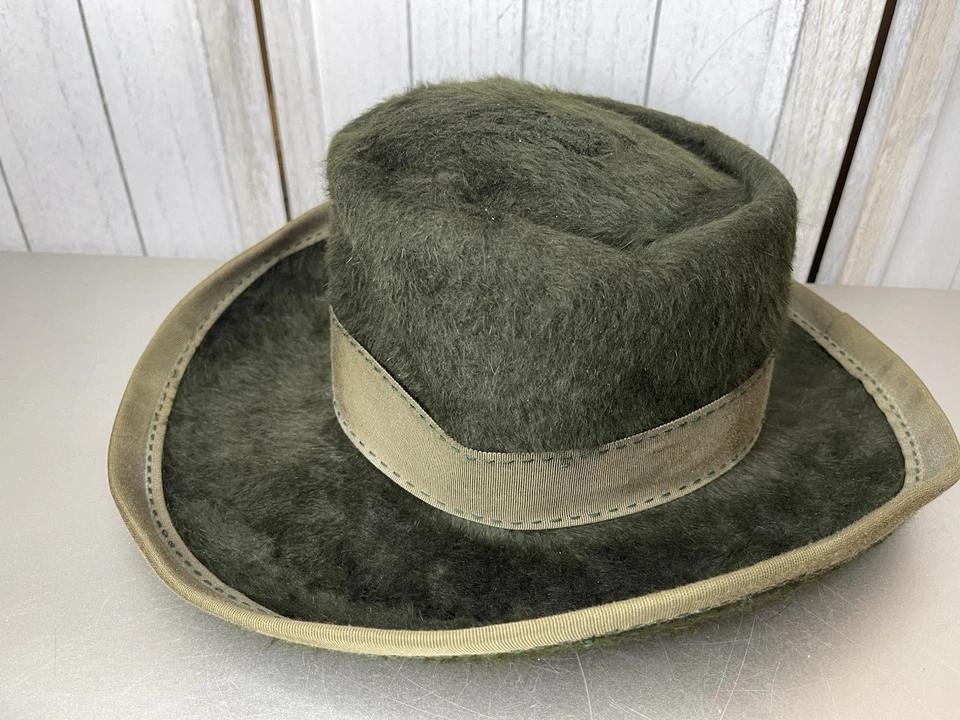 Sombrero Halston Años 70 Verde Vintage Para Mujer Suave Retro Borde de Felpa Años 70 Disco Boho Foto 2 de 4