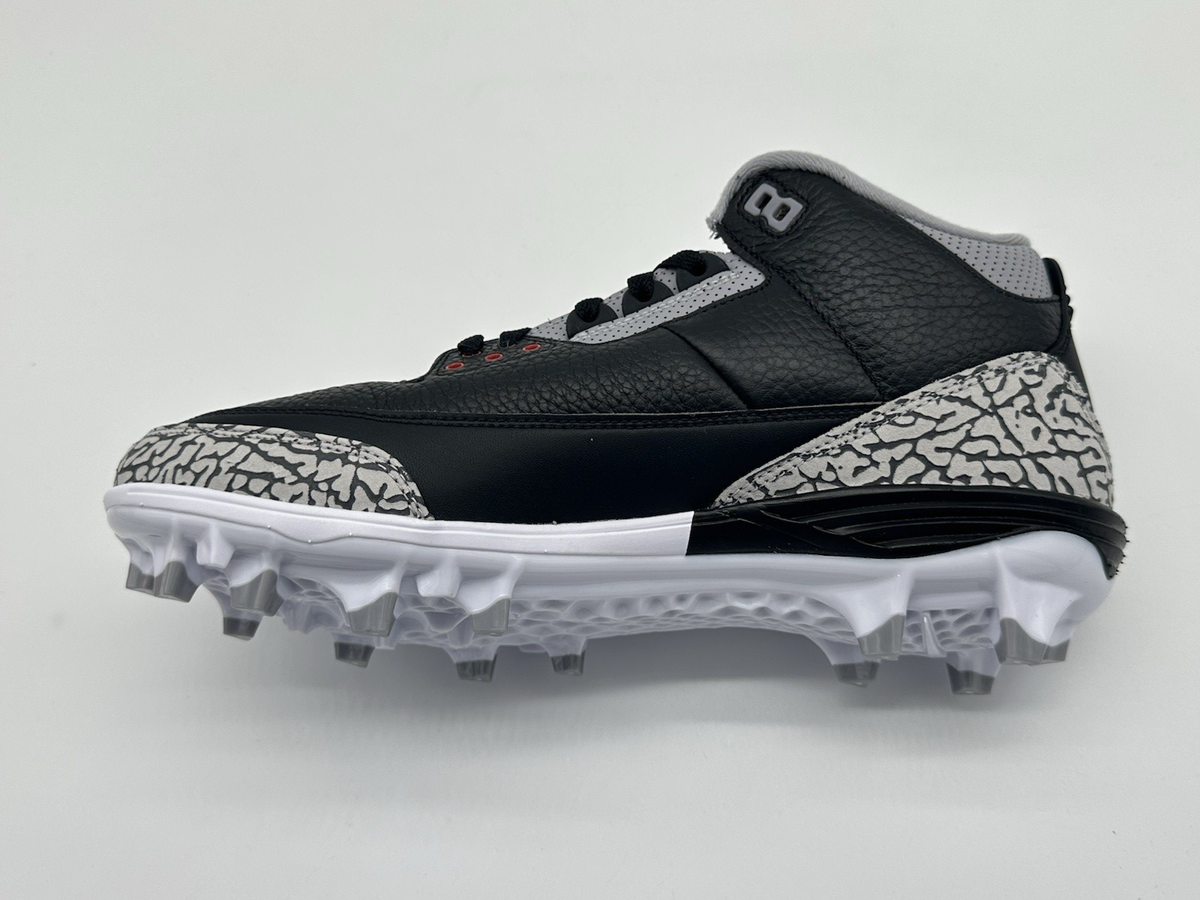 ?? Nike Air Jordan 3 Retro Black Cement Football Cleats ?? The Air Jordan 3 Black Cement MCS Cleats Is Definitely A  main image 2