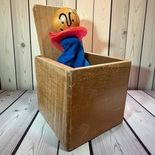 Vintage Creative Playthings Japan Wood Toy Clown in Box Jack-in-the-Box Clown