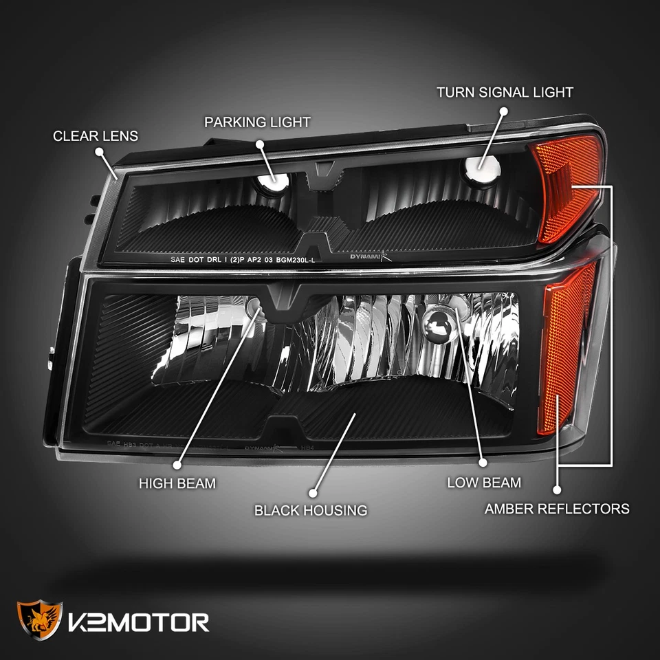 Fits 2004-2012 Chevy Colorado GMC Canyon Black Headlights+Parking Corner Lamps — 第 3/4 张图片