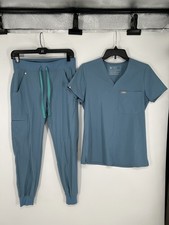 FIGS Technical Scrub Set Catarina Top XXS Cool Blue Regina Jogger Pants XS/P