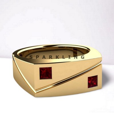 Garnet Square Cut With 925 Sterling Silver Gold Plated Ring For Men #D501