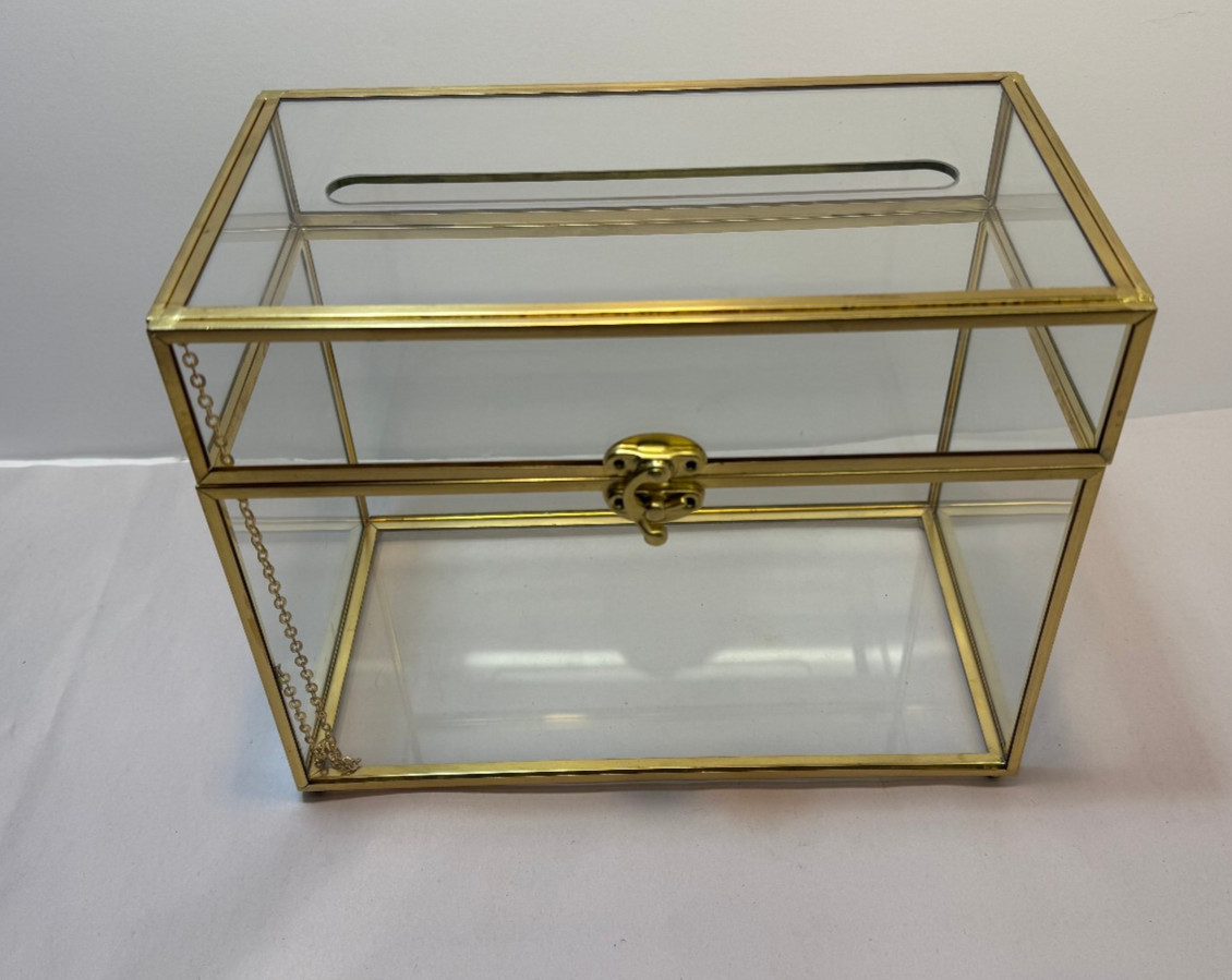 Brass and Acrylic Wedding Card Box with Lock and Slot 10" x 5.5"