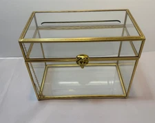 Brass and Acrylic Wedding Card Box with Lock and Slot 10" x 5.5"