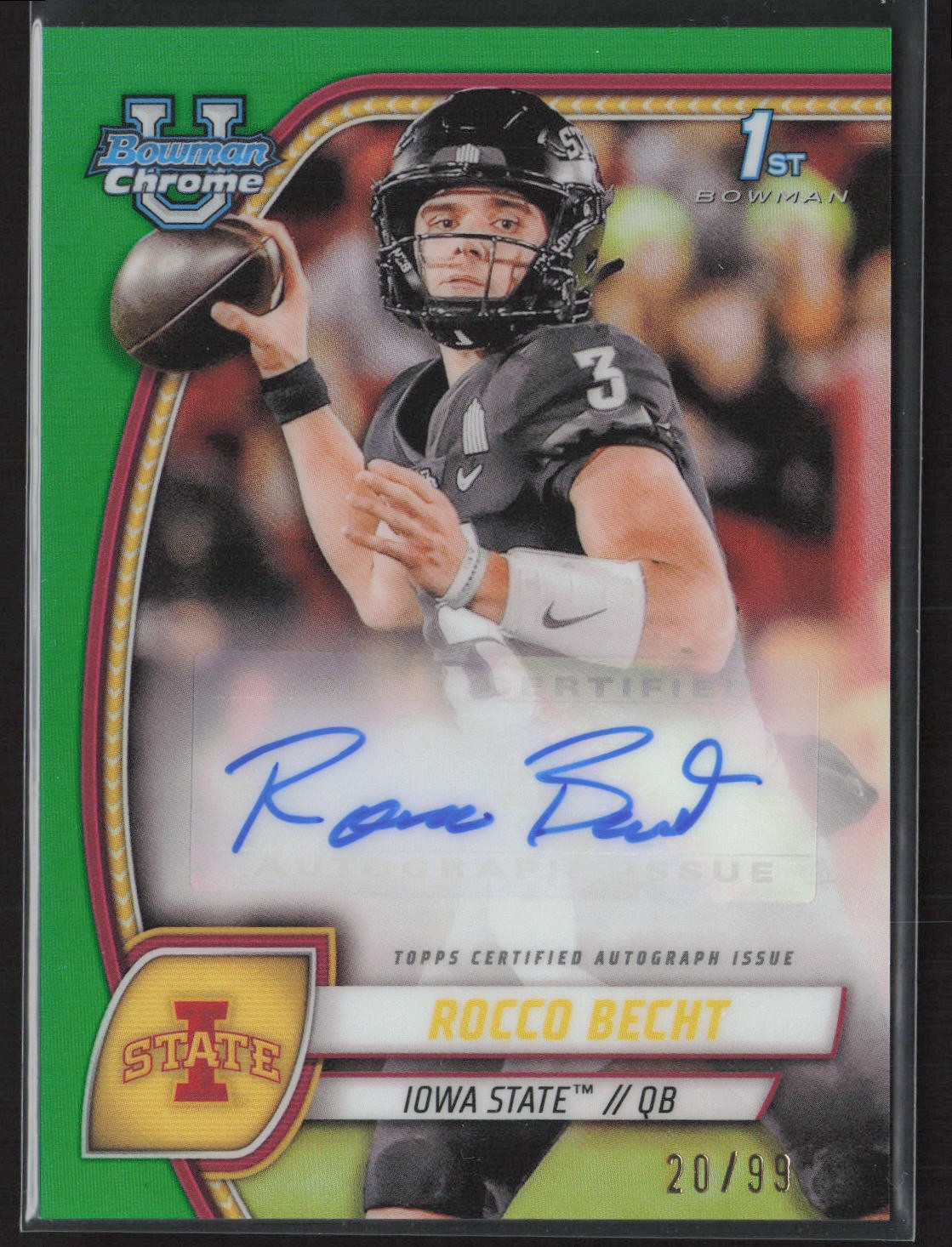 2024 Bowman University Chrome #PA-RBE Rocco Becht Auto Green Refractor #/99
