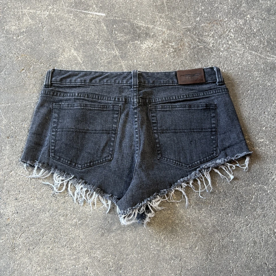 Pantalones Cortos LL Bean Para Mujer 12 Pequeños Negros Denim Desgastados Deshilachados Tiro Alto Informales Foto 4 de 4