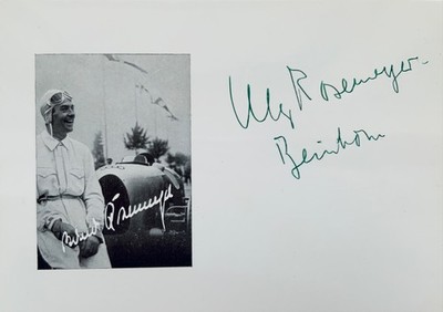 ELLY BEINHORN & BERND ROSEMEYER handsigniertes Foto +Drucksignatur Rennfahrer