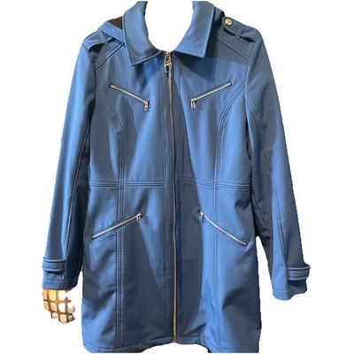 Miss Sixty M60 Full Zip Moto Long Jacket SZ L Removable Hood Barely Worn Blue