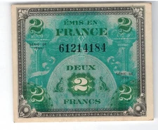 WWII  FRANCE 2 FRANS MILITARY CURRENCY EXTR EMELY NICE SHIPPING .99