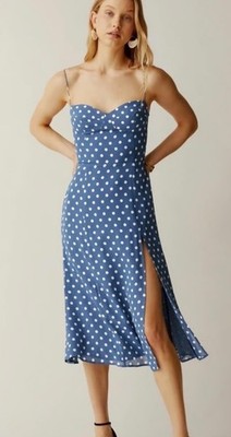 Gently used*READ* Reformation Juliette Midi Blue Polka Dot Dress 2