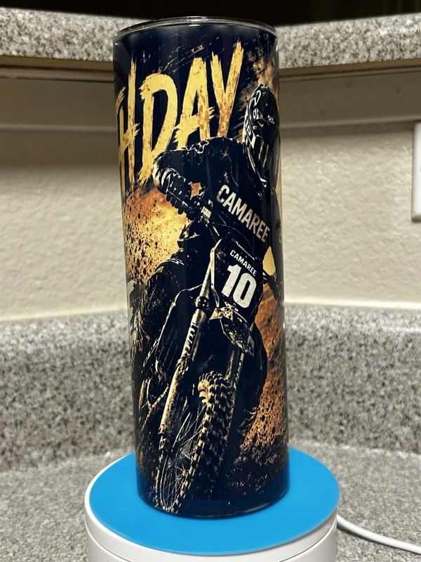 Happy Birthday Camarre Motorcycle Theme Black Plastic Tumbler Cup 11-20 oz