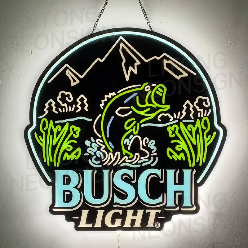 US STOCK Fishing Busch Light Vivid LED Beer Neon Sign Bar Cave