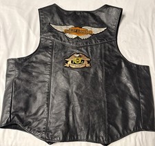 Harley-Davidson Eagle Patch Vest Mens XL Black Leather Biker Front Snap