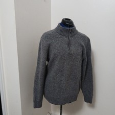 LL Bean Sweater Vintage Gray Elbow Patch Shetland Wool 1/4 Zip