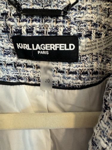 Karl Lagerfeld Blue Tweed Fringe Blazer Size 10 Business - Picture 3 of 4