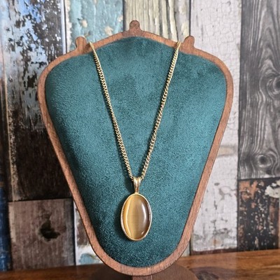 Elegante Accessoire goldfarbene Kette mit Tigerauge Stil Glas Anhänger 19 Zoll 