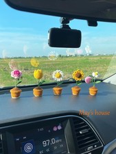 Crochet Potted Flower, Handmade Milk Cotton Car Charm, Cute Table Decoration