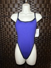NWT Vintage 90s Jag Swimsuit Sz 12 High Cut One-Piece Indigo USA Made Minimal