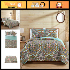 Lightweight Reversible King Quilt Set, 5-Piece Medallion Bedding, Boho D cor