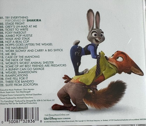 ZOOTOPIA - Original Soundtrack Score CD 2016 Disney AS NEW! - Picture 2 of 2