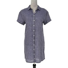 Tahari Dress Womens XS Blue All Linen Shirtdress Beach Resort Cruise New