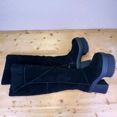 UGG New Heights Platform Xtra Boots Black Suede Tall Knee High 1157911 Size 7
