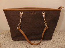 Michael Kors Jet Set Travel Chain Large Top Zip Multifunctional Tote Brown