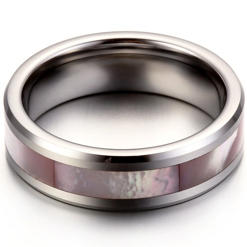 Pink Shell Inlay Tungsten Carbide Ring Womens Lady Girls Engagement Wedding Band - Picture 4 of 45