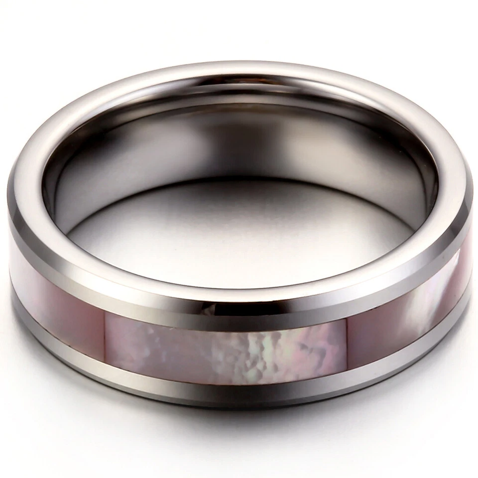 Pink Shell Inlay Tungsten Carbide Ring Womens Lady Girls Engagement Wedding Band - Image 4 of 4